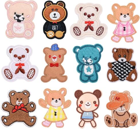 Weenkeey 12 قطعة من رقع التطريز على شكل دب لطيف على شكل دب كرتوني مخيطة على الزينة لفستان الجينز والسترات والقبعات والحقائب والأحذية in Kuwait