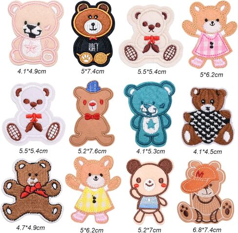 Weenkeey 12 قطعة من رقع التطريز على شكل دب لطيف على شكل دب كرتوني مخيطة على الزينة لفستان الجينز والسترات والقبعات والحقائب والأحذية in Kuwait