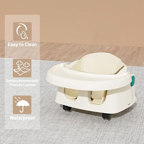 كرسي مرتفع للأطفال، كرسي مرتفع محمول 3 في 1 للرضع والأطفال الصغار مزود بصينية ومسند للقدمين، كرسي مرتفع للأطفال، كرسي تغذية للأطفال مزود بحزام 3 نقاط، بيج in Kuwait