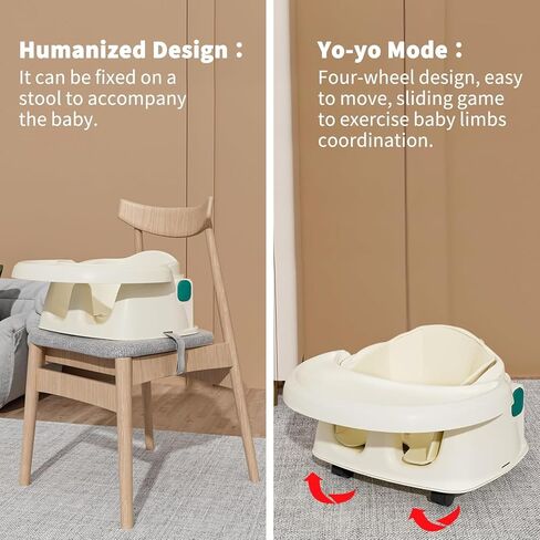 كرسي مرتفع للأطفال، كرسي مرتفع محمول 3 في 1 للرضع والأطفال الصغار مزود بصينية ومسند للقدمين، كرسي مرتفع للأطفال، كرسي تغذية للأطفال مزود بحزام 3 نقاط، بيج in Kuwait