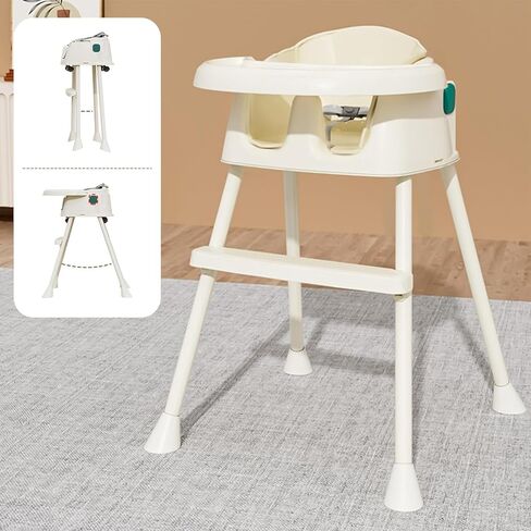 كرسي مرتفع للأطفال، كرسي مرتفع محمول 3 في 1 للرضع والأطفال الصغار مزود بصينية ومسند للقدمين، كرسي مرتفع للأطفال، كرسي تغذية للأطفال مزود بحزام 3 نقاط، بيج in Kuwait