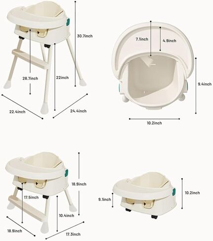 كرسي مرتفع للأطفال، كرسي مرتفع محمول 3 في 1 للرضع والأطفال الصغار مزود بصينية ومسند للقدمين، كرسي مرتفع للأطفال، كرسي تغذية للأطفال مزود بحزام 3 نقاط، بيج in Kuwait