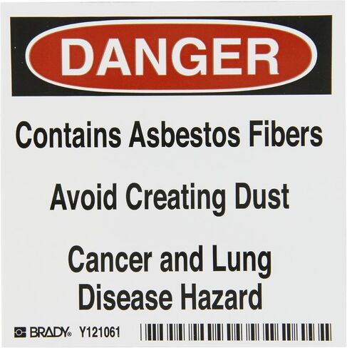 Brady 121061 Vinyl Film Asbestos Labels , Black, Red On White, 4" Height x 4" Width, Legend "Contains Asbestos Fibers Avoid Creating Dust Cancer And Lung Disease Hazard" (100 Labels per Package) in Saudi Arabia