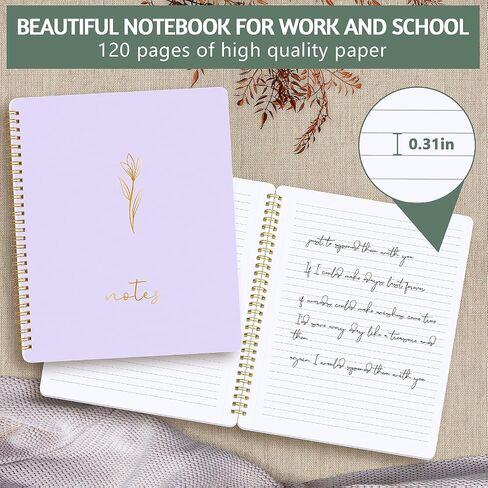 ABERLLS Spiral Notebook Journal For Women, Cute Purple 10.6" x 8.5" College Ruled Notebook with Lined Pages, Aesthetic Supplies to Stay Organized at Work/School/Home, Journals for Study/Notes in Saudi Arabia