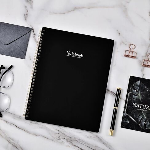 Notebook - Spiral Notebook, 8.45'' x 10.45'' College Ruled Notebook with 55 sheets/110 pages Thick Paper, Well-designed Cover, Inner Pocket, Black Journal for Women, Perfect Notebook for Work in Saudi Arabia