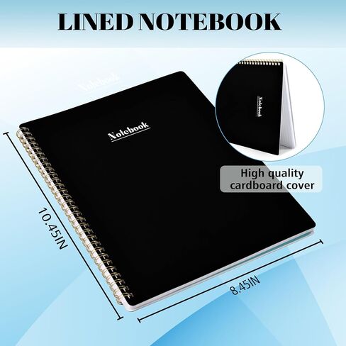 Notebook - Spiral Notebook, 8.45'' x 10.45'' College Ruled Notebook with 55 sheets/110 pages Thick Paper, Well-designed Cover, Inner Pocket, Black Journal for Women, Perfect Notebook for Work in Saudi Arabia