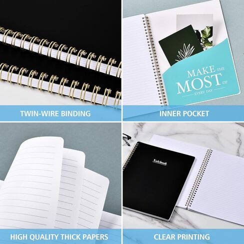 Notebook - Spiral Notebook, 8.45'' x 10.45'' College Ruled Notebook with 55 sheets/110 pages Thick Paper, Well-designed Cover, Inner Pocket, Black Journal for Women, Perfect Notebook for Work in Saudi Arabia