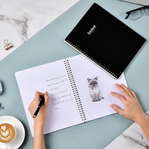 Notebook - Spiral Notebook, 8.45'' x 10.45'' College Ruled Notebook with 55 sheets/110 pages Thick Paper, Well-designed Cover, Inner Pocket, Black Journal for Women, Perfect Notebook for Work in Saudi Arabia