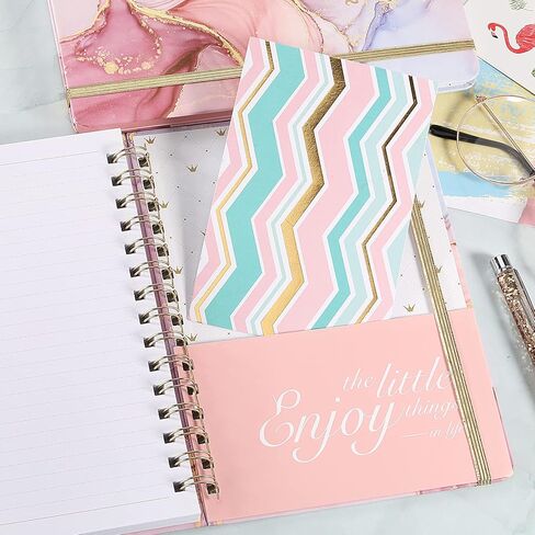 Spiral Notebook/Journal - Lined Notebook/Journal with Premium Thick Paper, 6.3" x 8.4", Twin-Wire Binding, Elastic Closure, Inner Pocket, 128 Pages/64 Sheets, Perfect for College, Office, Home in Kuwait