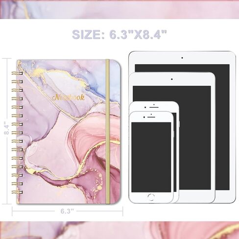 Spiral Notebook/Journal - Lined Notebook/Journal with Premium Thick Paper, 6.3" x 8.4", Twin-Wire Binding, Elastic Closure, Inner Pocket, 128 Pages/64 Sheets, Perfect for College, Office, Home in Kuwait