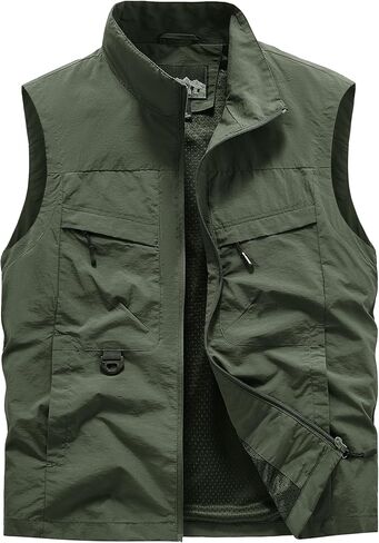 سترة جولف LOUECHY خفيفة الوزن للرجال بسحاب كامل ومضادة للرياح بدون أكمام للسفر والمشي لمسافات طويلة والجري in Kuwait