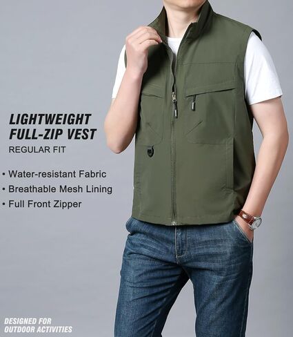 سترة جولف LOUECHY خفيفة الوزن للرجال بسحاب كامل ومضادة للرياح بدون أكمام للسفر والمشي لمسافات طويلة والجري in Kuwait