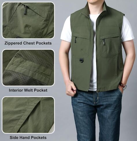 سترة جولف LOUECHY خفيفة الوزن للرجال بسحاب كامل ومضادة للرياح بدون أكمام للسفر والمشي لمسافات طويلة والجري in Kuwait