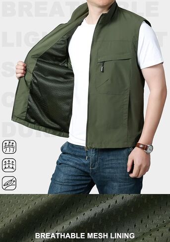 سترة جولف LOUECHY خفيفة الوزن للرجال بسحاب كامل ومضادة للرياح بدون أكمام للسفر والمشي لمسافات طويلة والجري in Kuwait