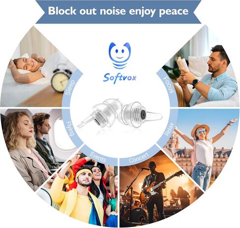 Softvox Ear Plugs for Airplane Ear Pressure Relief 2 Pairs, Prevent Ear Pain & Reduce Noise 25dB, Airplane Travel Essentials, 100x Reusable Fly Earplugs for Adult/Kids 12+, 2 Sizes Fit All Ear Canal in Saudi Arabia