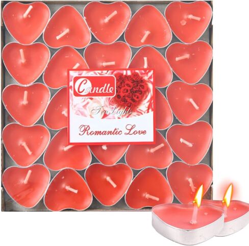 Heart Shaped Tealight Candles 50 Packs,25 * 2 Layers Romantic Love Unscented mokeless for Dinner Home Wedding (Red) in Saudi Arabia