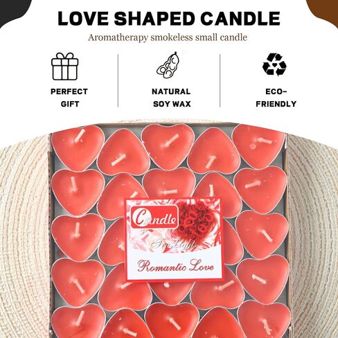Heart Shaped Tealight Candles 50 Packs,25 * 2 Layers Romantic Love Unscented mokeless for Dinner Home Wedding (Red) in Saudi Arabia