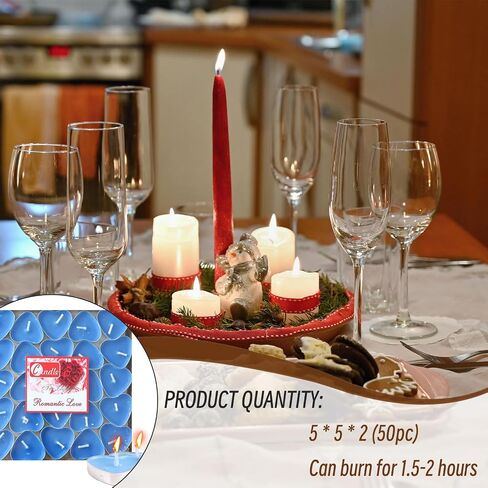 Heart Shaped Tealight Candles 50 Packs,25 * 2 Layers Romantic Love Unscented mokeless for Dinner Home Wedding (Red) in Saudi Arabia