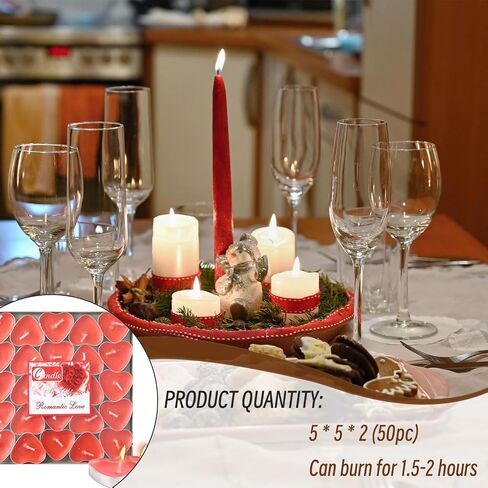 Heart Shaped Tealight Candles 50 Packs,25 * 2 Layers Romantic Love Unscented mokeless for Dinner Home Wedding (Red) in Saudi Arabia