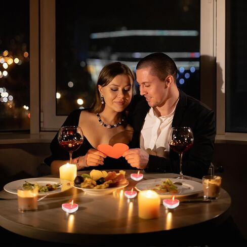 Heart Shaped Tealight Candles 50 Packs,25 * 2 Layers Romantic Love Unscented mokeless for Dinner Home Wedding (Red) in Saudi Arabia