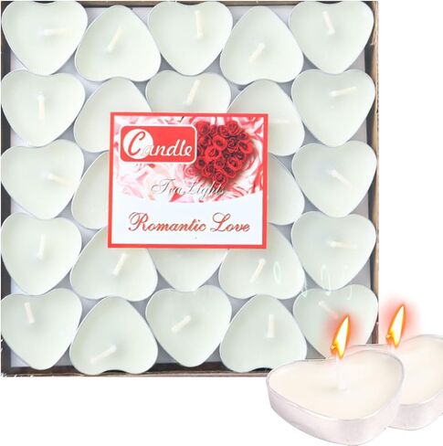 Heart Shaped Tealight Candles 50 Packs,25 * 2 Layers Romantic Love Unscented mokeless for Dinner Home Wedding (Red) in Saudi Arabia