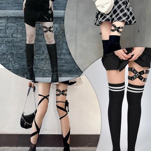 TIESOME 2 Pcs Adjustable Leg Garter Belt for Women, Black Leather Leg Harness Garter Belt Punk Gothic Thigh Harness Garter Cross Thigh Garters in Saudi Arabia