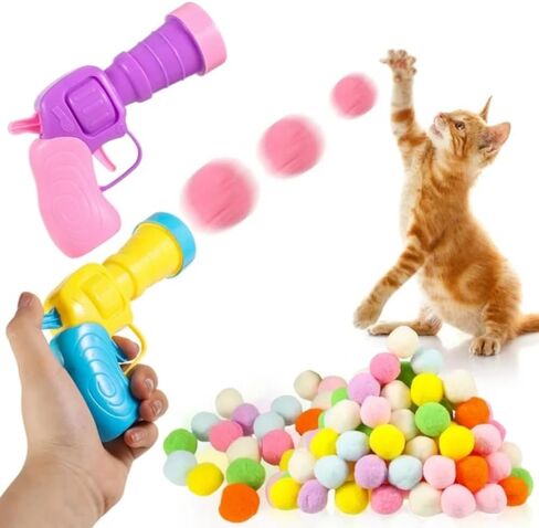 WENDORA Cat Fetch Toy Gun Shooter, Plush Ball Shooting Gun with 20Pcs Pom Pom Balls, Toys Interactive for Indoor Cats, Cat Toy Ball Launcher Gun in Saudi Arabia