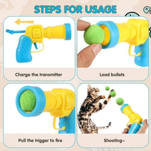 WENDORA Cat Fetch Toy Gun Shooter, Plush Ball Shooting Gun with 20Pcs Pom Pom Balls, Toys Interactive for Indoor Cats, Cat Toy Ball Launcher Gun in Saudi Arabia