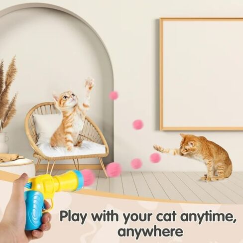 WENDORA Cat Fetch Toy Gun Shooter, Plush Ball Shooting Gun with 20Pcs Pom Pom Balls, Toys Interactive for Indoor Cats, Cat Toy Ball Launcher Gun in Saudi Arabia
