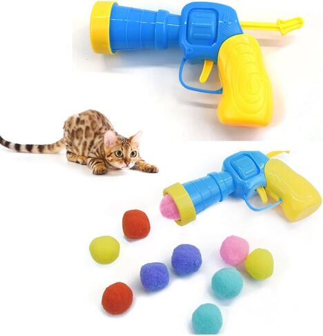 WENDORA Cat Fetch Toy Gun Shooter, Plush Ball Shooting Gun with 20Pcs Pom Pom Balls, Toys Interactive for Indoor Cats, Cat Toy Ball Launcher Gun in Saudi Arabia
