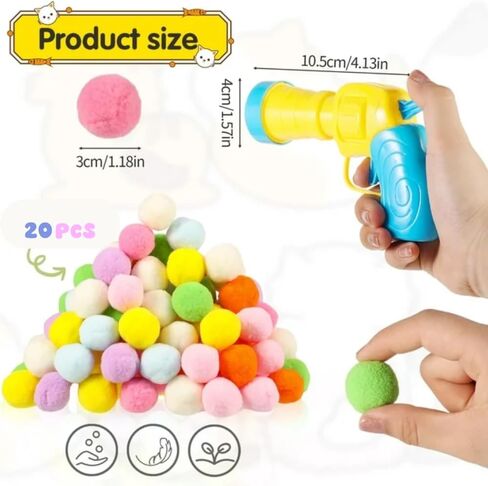 WENDORA Cat Fetch Toy Gun Shooter, Plush Ball Shooting Gun with 20Pcs Pom Pom Balls, Toys Interactive for Indoor Cats, Cat Toy Ball Launcher Gun in Saudi Arabia