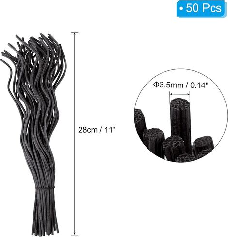 PATIKIL 28CM/11Inch Rattan Reed Diffuser Sticks, 50 Pcs Rattan Wavy Refill Stick Aroma Fragrance Replacement for Home Hotel Office Party Wedding, Black in Saudi Arabia