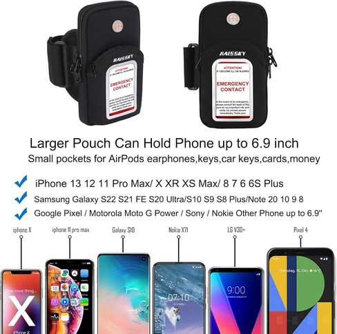 Cell Phone Armband Pouch Running Armband Case for iPhone 15 14 13 12 11 Pro Max XS XR X 8 7 Plus Samsung S22 S21 up to 6.9", Running Phone Holder Sports Arm Bands for Walking Gym Exercise Fitness in Saudi Arabia