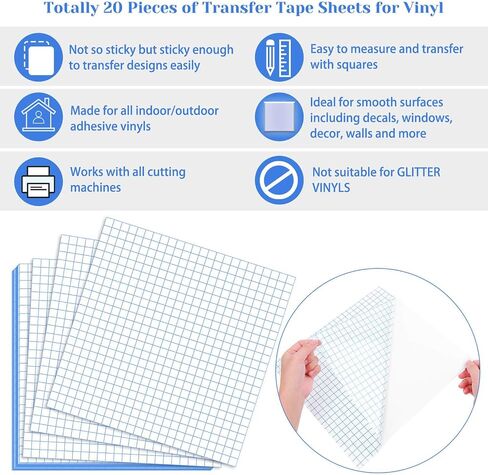 selizo Transfer Tape for Vinyl, 20 Pack Vinyl Transfer Tape Clear Contact Paper for Cricut Vinyl Craft in Saudi Arabia