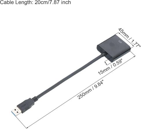 MECCANIXITY USB 3.0 إلى VGA محول ABS صندوق كابل فيديو خارجي HD VGA جهاز مع قرص مضغوط للتلفزيون والشاشة وجهاز العرض والوسادة، أسود in Kuwait