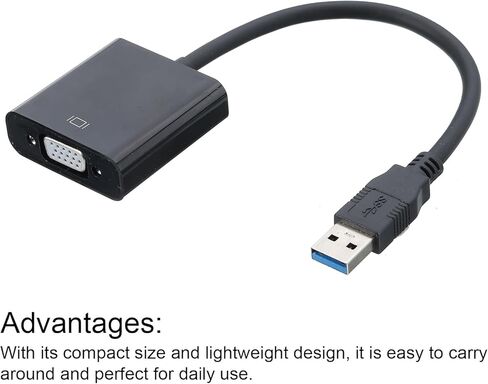 MECCANIXITY USB 3.0 إلى VGA محول ABS صندوق كابل فيديو خارجي HD VGA جهاز مع قرص مضغوط للتلفزيون والشاشة وجهاز العرض والوسادة، أسود in Kuwait