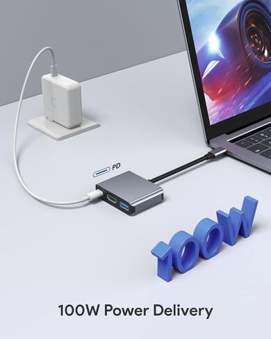 محول USB C إلى HDMI، محول Vilcome Type-C إلى 4K HDMI متعدد المنافذ مع منفذ شحن سريع USB C ومنفذ USB 3.0، محول USB C لأجهزة MacBook Pro/iPad Pro/Air 2021 2020 2019، Galaxy S20، Dell XPS 13/15 in Kuwait
