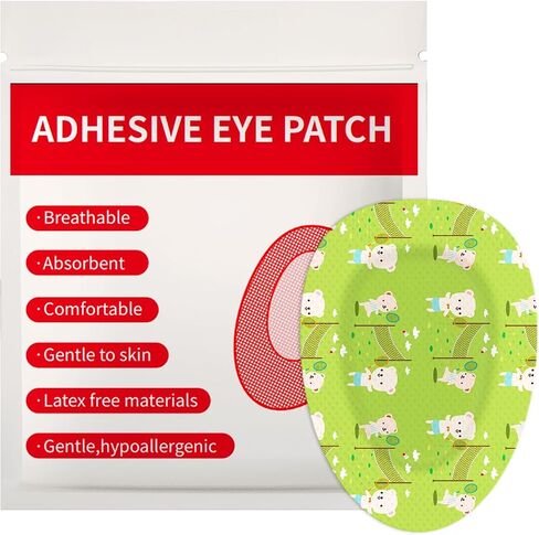 AndicAge Cute Adhesive Eye Patches for Kids Girls Boys, 60 Pack Gentle Removal Eyepatch Disposable Eye Patch Pad for Amblyopia, Lazy Eye,Green in Saudi Arabia