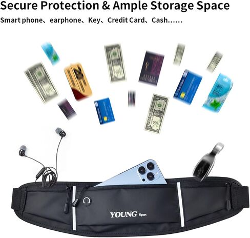 Fanny Pack for Women Men Water Resistant Reflective Slim Running Belt Waist Pack Bag for Hiking Fitness Cycling Workout Gym,Casual Hands-Free Wallets Waist Pack Phone Bag Carrying All Phones (black) in Saudi Arabia