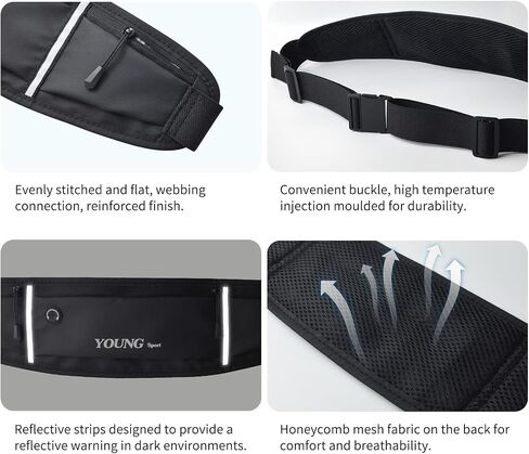Fanny Pack for Women Men Water Resistant Reflective Slim Running Belt Waist Pack Bag for Hiking Fitness Cycling Workout Gym,Casual Hands-Free Wallets Waist Pack Phone Bag Carrying All Phones (black) in Saudi Arabia