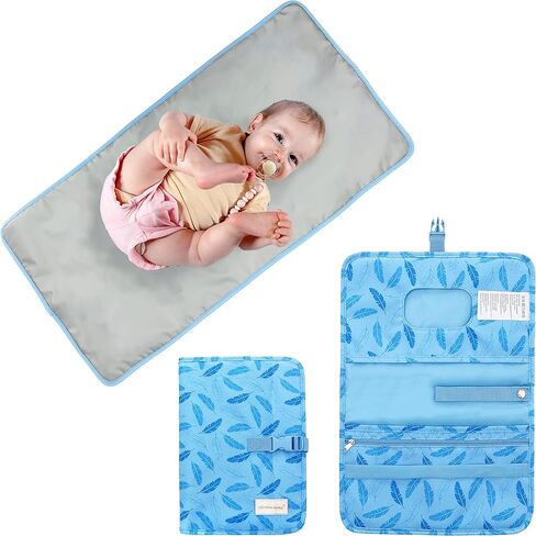 وسادة تغيير الحفاضات المحمولة، 27.55 * 13.78 بوصة، سجادة تغيير حفاضات قابلة للطي ومقاومة للماء، محطة تغيير الحفاضات، وسادة تغيير الحفاضات أثناء السفر، حقيبة محمولة لتنظيم الحفاضات بسحاب (أزرق) in Kuwait