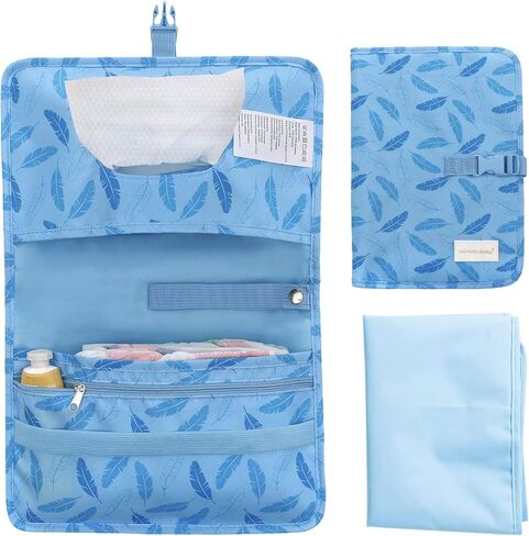 وسادة تغيير الحفاضات المحمولة، 27.55 * 13.78 بوصة، سجادة تغيير حفاضات قابلة للطي ومقاومة للماء، محطة تغيير الحفاضات، وسادة تغيير الحفاضات أثناء السفر، حقيبة محمولة لتنظيم الحفاضات بسحاب (أزرق) in Kuwait