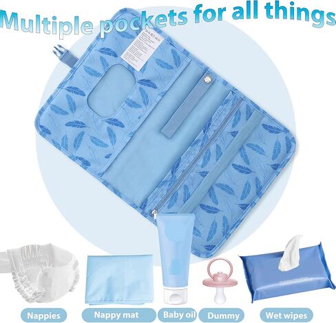وسادة تغيير الحفاضات المحمولة، 27.55 * 13.78 بوصة، سجادة تغيير حفاضات قابلة للطي ومقاومة للماء، محطة تغيير الحفاضات، وسادة تغيير الحفاضات أثناء السفر، حقيبة محمولة لتنظيم الحفاضات بسحاب (أزرق) in Kuwait