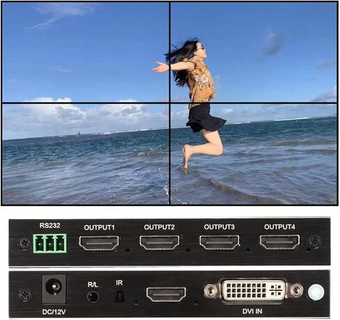 وحدة تحكم جدار الفيديو 2x2، دقة 1080P@60 هرتز، 8 أوضاع ربط 2x2/1x1/1x2/1x3/1x4/2x1/3x1/4x1، دوران 180 درجة، مع تحكم RS232، 1 مدخل HDMI، 4 مخرج HDMI in Saudi Arabia