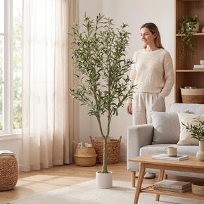 Faux Olive Tree, 7FT Artificial Olive Trees with Lifelike Olive Branches and Fruits, Fake Floor Plants with Pot for Indoor Home Office Living Room Outdoor Decor in Saudi Arabia
