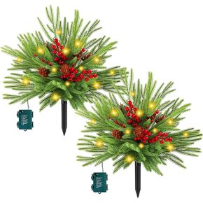2 حزمة 24 "الصنوبر الاصطناعي نورفولك شجرة عيد الميلاد حشو جرة مع أضواء، مضاءة حشو زارع عيد الميلاد في الهواء الطلق مع مخاريط الصنوبر والتوت الأحمر للشرفة، جرة، حديقة، فناء وديكور عطلة in Kuwait