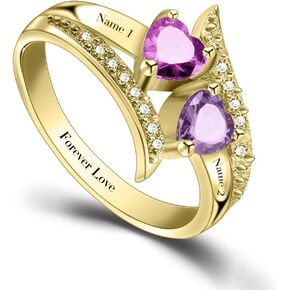 حلقات الوعد الشخصية من ORFAN لخاتم اسم الأزواج المخصص لها، خواتم الأم للنساء مع 2 جوهرة ميلاد مقلدة، هدية عيد الميلاد المخصصة لها in Kuwait