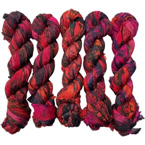Maker's Craft Hand Tye Dyed Recycled Sari Silk Ribbon Yarn 50 Yards 100 Grams for DIY Knitting, Christmas Decorations, Gift Wrapping, Wall Hangings, Jewelry Makings in Kuwait