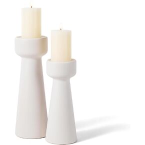 Set of 2 White Ceramic Taper Candle Holders, Matte Decorative Candlestick Holders in Small & Large Sizes for Home Decor, Dining Table, Weddings, Parties, and Aromatherapy in Saudi Arabia