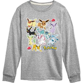 HYBRID APPAREL - Pokémon - Eevee Evolution Stickers - Youth Long Sleeve Graphic T-Shirt - Size Small Athletic Heather in Saudi Arabia